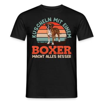 Deutscher Boxer KUSCHELN MIT EINEM BOXER BESSER - Männer T-Shirt - Schwarz - Vorne - AI Model Male 178 light (178cm)