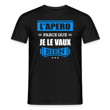 L'APÉRO PARCE QUE JE LE VAUX BIEN - T-shirt homme - noir - Devant - AI Model Male 178 light (178cm)