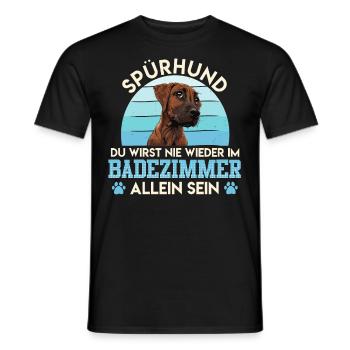 Ridgeback SPÜRHUND NIE WIEDER ALLEIN IM BADEZIMMER - Männer T-Shirt - Schwarz - Vorne - AI Model Male 178 light (178cm)