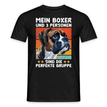 Boxer Hund MEIN BOXER UND 3 PERSONEN Lustiges - Männer T-Shirt - Schwarz - Vorne - AI Model Male 178 light (178cm)