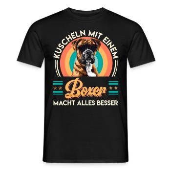 Deutscher Boxer KUSCHELN MIT EINEM BOXER BESSER - Männer T-Shirt - Schwarz - Vorne - AI Model Male 178 light (178cm)