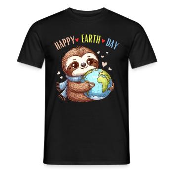 Happy Earth Day Sloth World Globe Heart Nature - Men's T-Shirt - black - Front - AI Model Male 178 light (178cm)