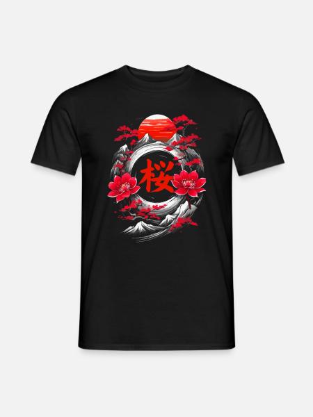 Cherry Blossom Japan Mountains - Men's T-Shirt - black