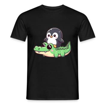Pingouin en safari crocodile - T-shirt homme - noir - Devant - AI Model Male 178 light (178cm)
