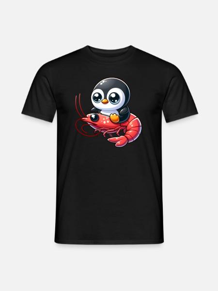Pinguin reitet Shrimp - Männer T-Shirt - Schwarz