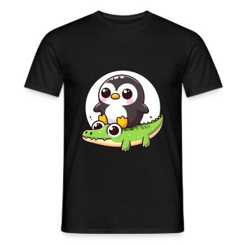 Pingouin sur crocodile - T-shirt homme - noir - Devant - AI Model Male 178 light (178cm)