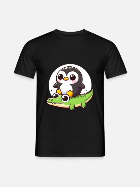Pinguin auf Krokodil - Männer T-Shirt - Schwarz