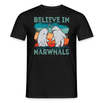 Croyez en l’amour du narval Animaux de baleine de mer - T-shirt homme - noir - Devant - AI Model Male 178 light (178cm)
