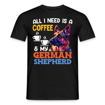 German Shepherd Owner COFFEE AND MY GERMAN - Men's T-Shirt - black - Front - AI Model Male 178 light (178cm)