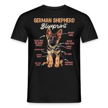German Shepherd BLUEPRINT Lustiges Schäferhund - Männer T-Shirt - Schwarz - Vorne - AI Model Male 178 light (178cm)