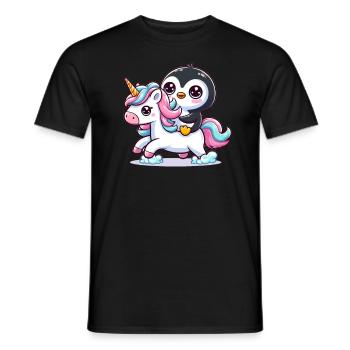 Un pingouin sur une licorne - T-shirt homme - noir - Devant - AI Model Male 178 light (178cm)
