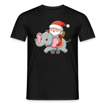 Cute Santa Claus on elephant - Men's T-Shirt - black - Front - AI Model Male 178 light (178cm)