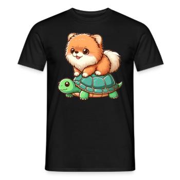 Pomeranian on Turtle Ride - Men's T-Shirt - black - Front - AI Model Male 178 light (178cm)