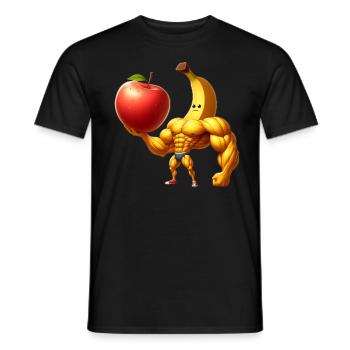 Banane musclée soulevant une énorme pomme - T-shirt homme - noir - Devant - AI Model Male 178 light (178cm)