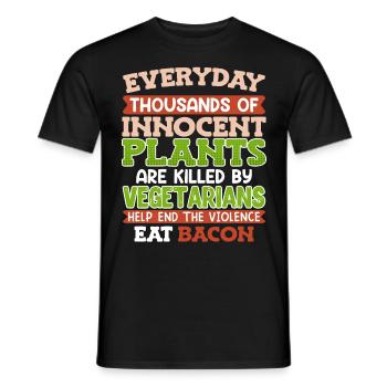 Anti Vegan THOUSANDS OF INNOCENT PLANTS KILLED - Men's T-Shirt - black - Front - AI Model Male 178 light (178cm)