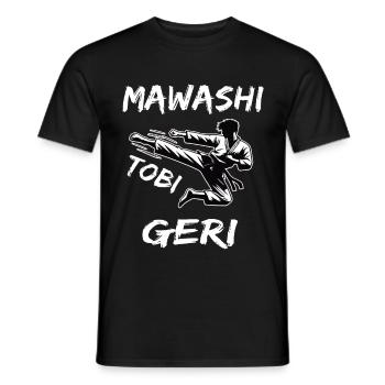 Mawashi Tobi Geri, le coup de pied du karaté dans le saut - T-shirt homme - noir - Devant - AI Model Male 178 light (178cm)