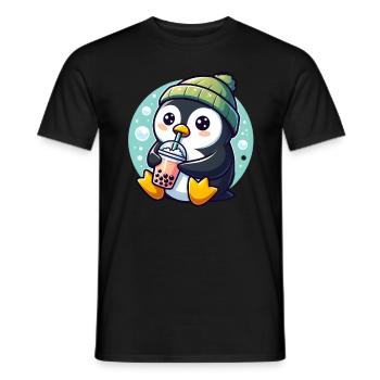 Le pingouin aime le thé à bulles - T-shirt homme - noir - Devant - AI Model Male 178 light (178cm)