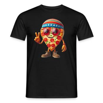 Pizza hippie avec signe de paix - T-shirt homme - noir - Devant - AI Model Male 178 light (178cm)