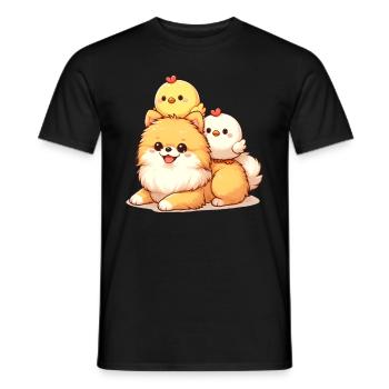 Cute chick on a Pomeranian - Men's T-Shirt - black - Front - AI Model Male 178 light (178cm)
