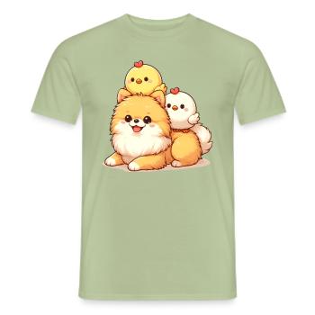 Cute chick on a Pomeranian - Men's T-Shirt - sage - Front - AI Model Male 178 light (178cm)