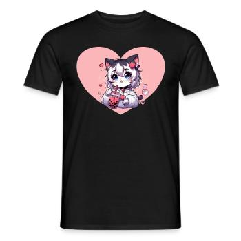 Anime-Katze genießt Bubble Tea - Männer T-Shirt - Schwarz - Vorne - AI Model Male 178 light (178cm)