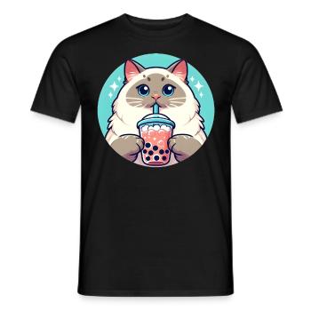 Siamesische Katze beim Bubble Tea - Männer T-Shirt - Schwarz - Vorne - AI Model Male 178 light (178cm)