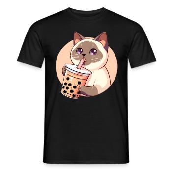 Siamesische Katze beim Bubble Tea - Männer T-Shirt - Schwarz - Vorne - AI Model Male 178 light (178cm)
