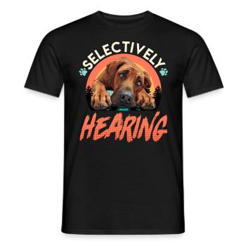 Rhodesian Ridgeback Drôle ÉCOUTE SÉLECTIVE - T-shirt homme - noir - Devant - AI Model Male 178 light (178cm)