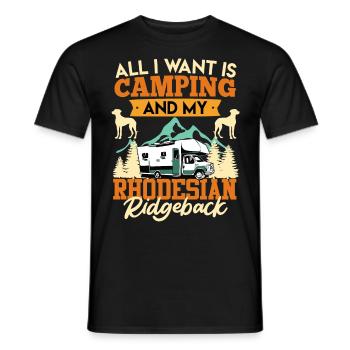 Rhodesian Ridgeback ALL I WANT IS CAMPING - Men's T-Shirt - black - Front - AI Model Male 178 light (178cm)