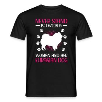 Woman and her Eurasier Eurasian Spitz - Men's T-Shirt - black - Front - AI Model Male 178 light (178cm)