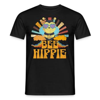 Bee Hippie Biene Peace - Men's T-Shirt - black - Front - AI Model Male 178 light (178cm)