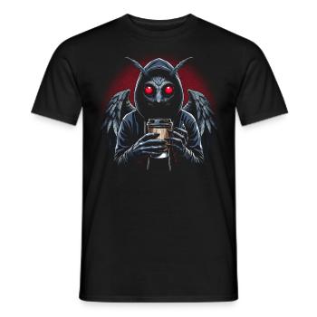 Mothman with Coffee Cup - Men's T-Shirt - black - Front - AI Model Male 178 light (178cm)