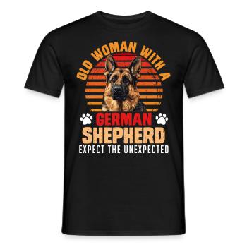 Dog mom OLD WOMAN WITH A GERMAN SHEPHERD - Men's T-Shirt - black - Front - AI Model Male 178 light (178cm)