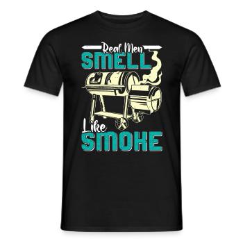 Meat Lover REAL MEN SMELL LIKE SMOKE Funny - Men's T-Shirt - black - Front - AI Model Male 178 light (178cm)