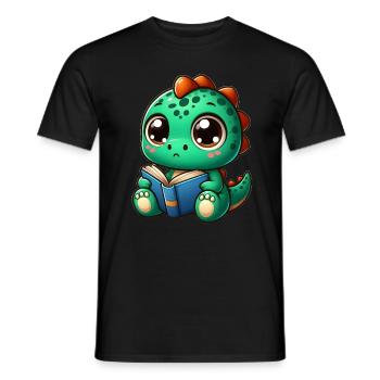 Dino liest ein Buch - Männer T-Shirt - Schwarz - Vorne - AI Model Male 178 light (178cm)