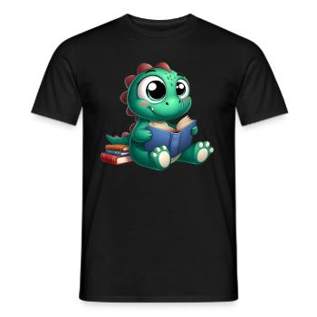 Dino liest ein Buch - Männer T-Shirt - Schwarz - Vorne - AI Model Male 178 light (178cm)