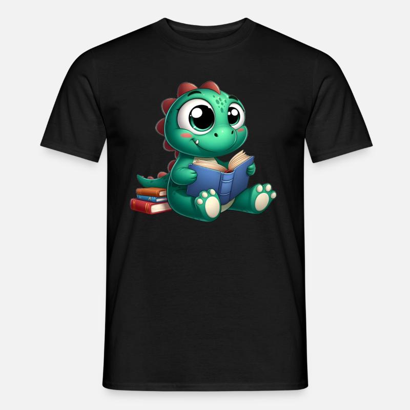 Dino liest ein Buch - Männer T-Shirt - Schwarz