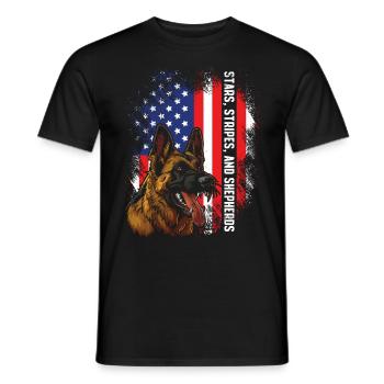 USA Stars Stripes and Shepherds Schäferhund - Männer T-Shirt - Schwarz - Vorne - AI Model Male 178 light (178cm)