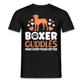 Le propriétaire du chien fait des câlins avec un boxeur Sweet - T-shirt homme - noir - Devant - AI Model Male 178 light (178cm)