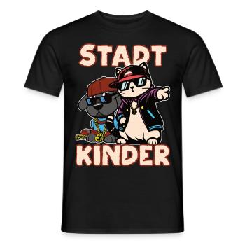 Stadtkinder Design, Hip Hop Katze und Hund - Männer T-Shirt - Schwarz - Vorne - AI Model Male 178 light (178cm)