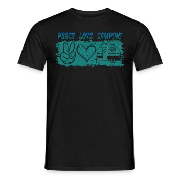 PEACE LOVE CAMPING. Outdoor, Holiday, Leisure, - Men's T-Shirt - black - Front - AI Model Male 178 light (178cm)