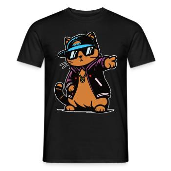 cole red cat in funny hip hop style - Men's T-Shirt - black - Front - AI Model Male 178 light (178cm)
