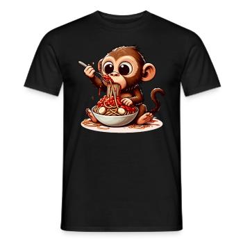 Monkey enjoying spaghetti bolognese - Men's T-Shirt - black - Front - AI Model Male 178 light (178cm)