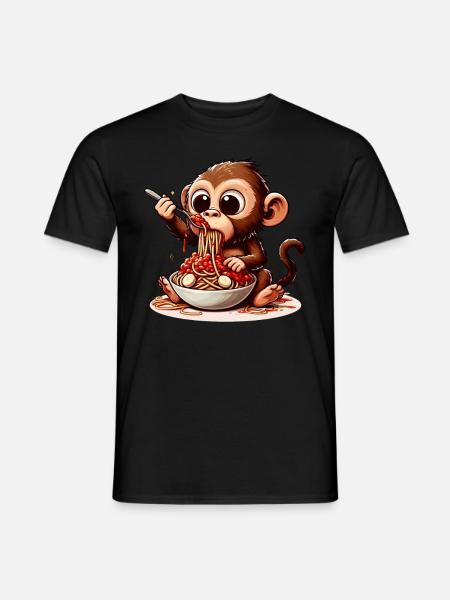 Monkey enjoying spaghetti bolognese - Men's T-Shirt - black
