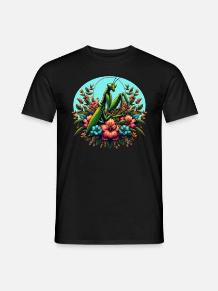 Gottesanbeterin im Blumenmeer - Männer T-Shirt - Schwarz