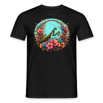Mante religieuse dans une mer de fleurs - T-shirt homme - noir - Devant - AI Model Male 178 light (178cm)