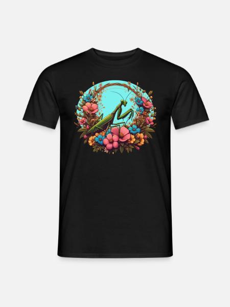 Gottesanbeterin im Blumenmeer - Männer T-Shirt - Schwarz