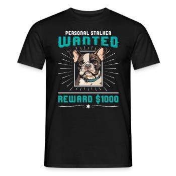 Frenchie PERSONAL STALKER RECHERCHÉ $1000 - T-shirt homme - noir - Devant - AI Model Male 178 light (178cm)