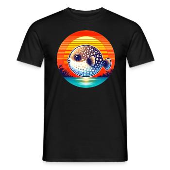 Poisson-globe au coucher du soleil - T-shirt homme - noir - Devant - AI Model Male 178 light (178cm)