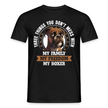 Boxer Dog Dad THREE THINGS YOU LEAVE ALONE - Men's T-Shirt - black - Front - AI Model Male 178 light (178cm)